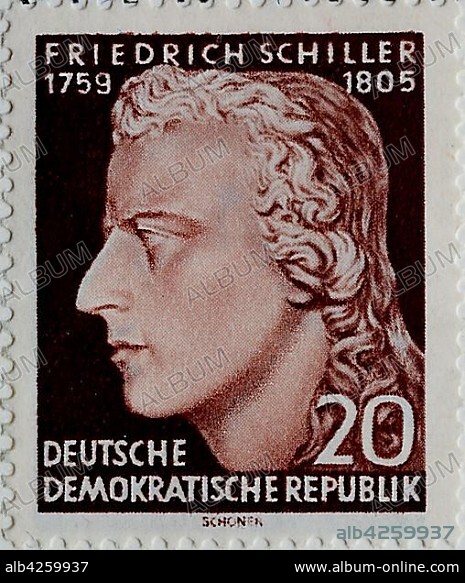 Friedrich Schiller, portrait on a stamp, GDR, 1955.