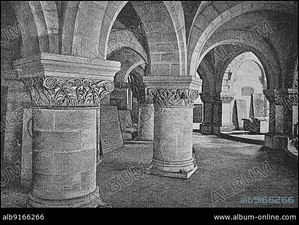The crypt of the abbey church of St. Denis, burial place of the French kings since the Merovingian period, France, Photo from 1880, Historic, digitally restored reproduction of a 19th century original, Europe.