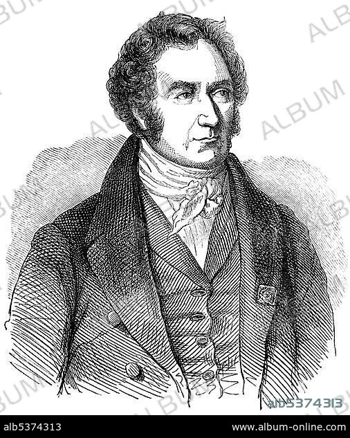 Historical drawing from the 19th century, portrait of Dominique FranÃ§ois Jean Arago or Joan Francesc DomÃ¨nec Arago, 1786 - 1853, a French physicist and politician.
