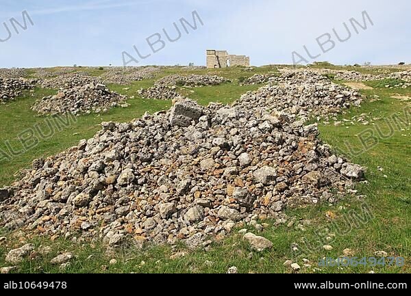 Building ruins of Acinipo Roman archaeological site, Ronda la Vieja, Cadiz province, Spain, Europe.