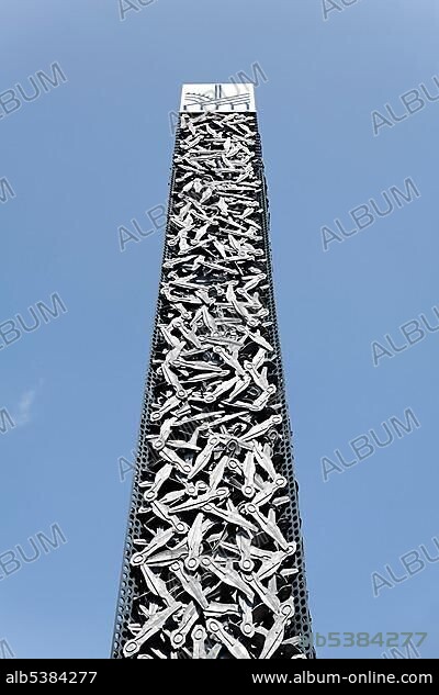 Pylon made from scissor blanks, Hendrichs swage forge, LVR Industrial Museum, Solingen, North Rhine-Westphalia, Germany, Europe.