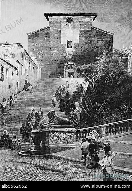 Die Kirche Santa Maria in Aracoel, Santa Maria in Ara Coeli al Campidoglio, Heilige Maria vom Himmelsaltar, in Rom, Italien, 1890, Historisch, digitale Reproduktion einer Originalvorlage aus dem 19. Jahrhundert, Originaldatum nicht bekannt.