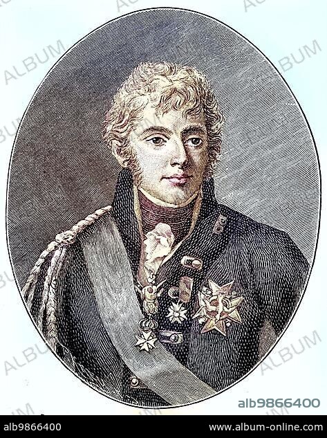 Charles-Ferdinand d Artois, Duke of Berry, 24 January 1778, 14 February 1820, was the younger son of the Comte d Artois, later King Charles X, digital improved reproduction of an original 19th century print.