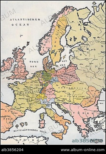 Map of Europe, 1809, historical illustration, 19th century.