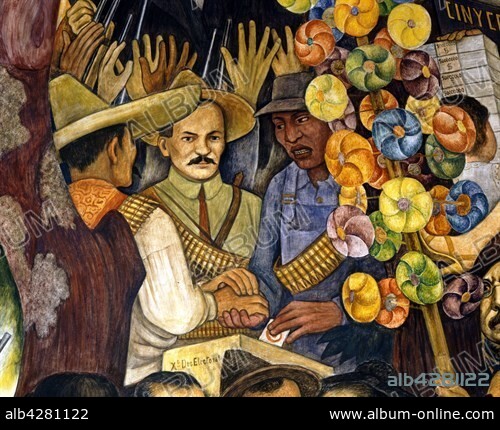 Diego Rivera. Mexican school . Diego's Dream or Dream of a Sunday afternoon in Alameda Central (Sueno de una tarde dominical en la almeda central). Detail: Mexican people voting in the elections.. Fresco (4 x 15 m.). Museo Mural Diego Rivera, Mexico . Diego Rivera (Guanajuato, 1886 - San Angel, 1957).. . The fresco decorated the main hall of the former Hotel de Prado, situated near the town's main park.. These photographic works are protected by legislation concerning literary and artistic property in all countries. Royalties are handled by ADAGP. To publish or diffuse these photographs, you must imperatively obtain the authorization of ADAGP or its correspondents abroad and to pay corresponding royalties. If you download this image in high definition, your postal address, telephone number and e-mail address will automatically be forwarded to ADAGP.. ADAGP - 11,rue Berryer - Paris. Tel. : (33) 1 43 59 09 79. Fax : (33) 1 45 63 44 89. E-mail : adagp@adagp.fr. Web : http://www.adagp.fr.