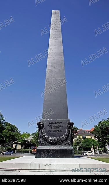 Munich, GER, 01. Jun. 2005 - Obelisk at Karolinenplatz in Munich (built in 1833 by Leo von Klenze).