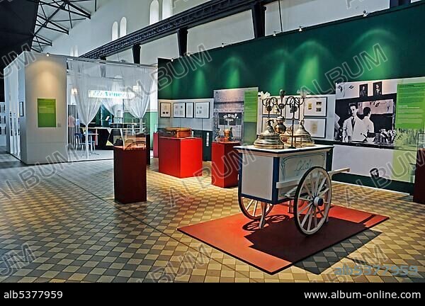 Historical ice-cream truck, Italian ice cream parlors, exhibition, Zeche Hannover mine, LWL Industriemuseum industrial museum, Route der Industriekultur Route of Industrial Heritage, Bochum, Ruhr, North Rhine-Westphalia, Germany, Europe.