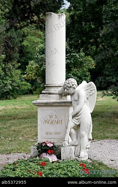 Tomb of Wolfgang Amadeus Mozart, St. Marxer Friedhof cemetery, Biedermeier-cemetery, Vienna, Austria, Europe.