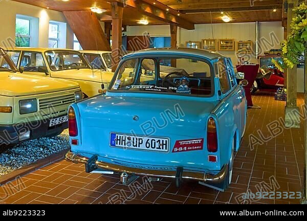 GDR cars Trabant and Wartburg in an exhibition. Private museum on the Weser island of Harriersand. District of Osterholz. Germany Europe.