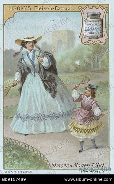 Fashion series, ladies' fashion around 1860, distinguished people from Germany, digitally restored reproduction of a collector's picture from c. 1900.