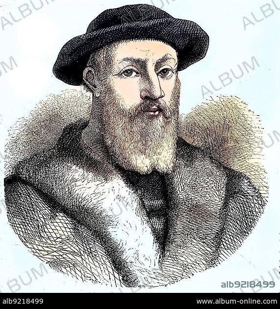 Ferdinand Magellan, Fernando de Magallanes, 1480, 1521. was a Portuguese explorer who organised the Spanish expedition to the East Indies from 1519 to 1522, which led to the first circumnavigation of the world, Historical, digitally restored reproduction from a 19th century original.