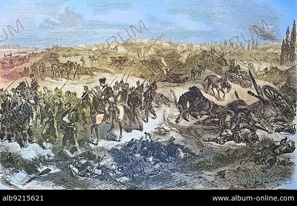 Das bei Beaumont vom IV. Armeekorps ueberfallene frazoesische Lager, illustrated war history, German, French war 1870-1871, Germany, France, the Beaumont of the IV-th army corps attacked french camps, illustrated war history, German, French war 1870-1871, Germany, France, Europe.
