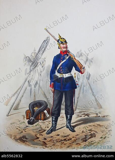 Prussian Army, Prussian Guard, Grenadier Regiment Kronprinz, 1st East Prussian Regiment, Army Uniform, Military, Prussia, Germany, Digitally Restored Reproduction of a 19th century Original, Europe.