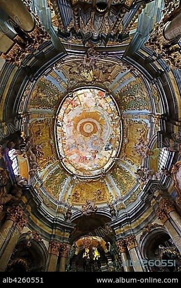 Asam church, ceiling fresco, Weltenburg Abbey, East Bavaria, Lower Bavaria, Bavaria, Germany, Europe.