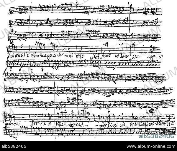 Historical sheet music manuscript by Georg Friedrich Haendel or George Frideric Handel.