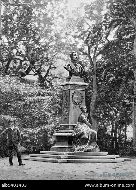 Memorial of Carl Maria von Weber in Eutin, Schleswig-Holstein, Germany, historical illustration circa 1893, Europe.