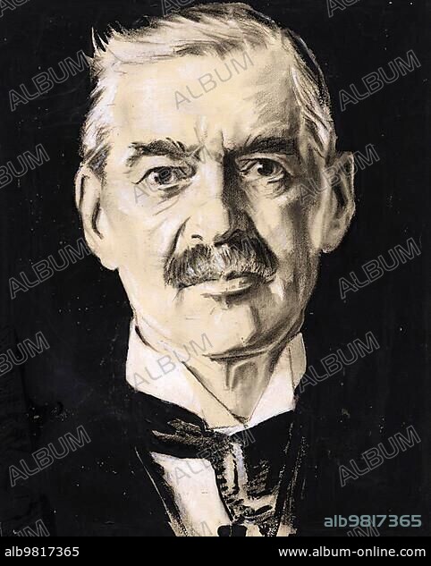 Arthur Neville Chamberlain; 18 March 1869; 9 November 1940; was a British politician who was Prime Minister of the United Kingdom from May 1937 to May 1940 and leader of the Conservative Party from May 1937 to October 1940; photograph by Samuel Johnson Woolf (12 February 1880) (1948); Historic; digitally restored reproduction from an original of the period.