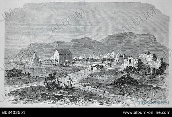 British Ethiopian Expedition of 1868, the vanguard of Sir Robert Natier's troops, in Antalo, Abyssinia, now Ethiopia, Historic, digitally restored reproduction of an original 19th century original.