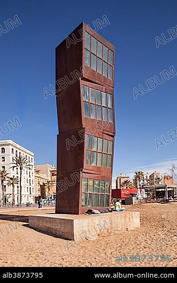 Estel Ferit sculpture by Rebecca Horn, on the beach at Barcelona, Catalonia, Spain, Europe.