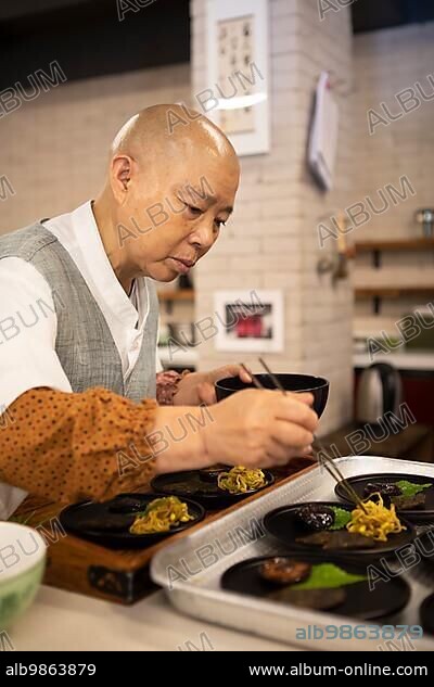 Netflix star cooking nun Jeong Kwan, Chunjinam hermitage at Baekyangsa Temple, main temple of the Jogye Order of Korean Buddhism, Bukha-myeon, Jangseong, South Jeolla Province, South Korea, Asia.