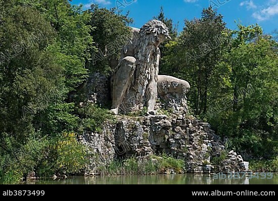 Sculpture of the Apennines made of rock, lava and brick by Giambologna, also Giovanni da Bologna, Villa di Pratolino, Demidoff Park, Pratolino, Vaglia municipality, Tuscany, Italy, Europe.