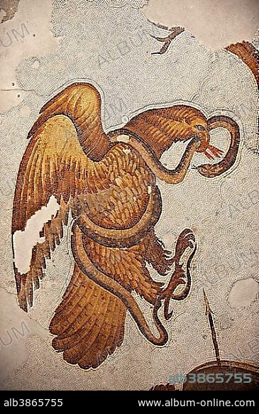 6th century Byzantine Roman mosaic of an eagle catching a snake, from the peristyle of the Great Palace from the reign of Emperor Justinian I, UNESCO World Heritage Site, Istanbul, Turkey, Asia.