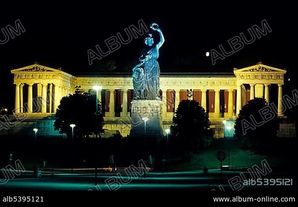 Bavaria statue and the Ruhmeshalle hall, Munich, Bavaria, Germany, Europe.