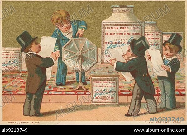 Series Genre Pictures 5 (1873 to 1878) (Paris) Lottery with Liebig glasses, children as distinguished gamblers, raffle of Liebig pots, Liebig picture, historical, digitally restored reproduction of a collectors picture from c. 1900.