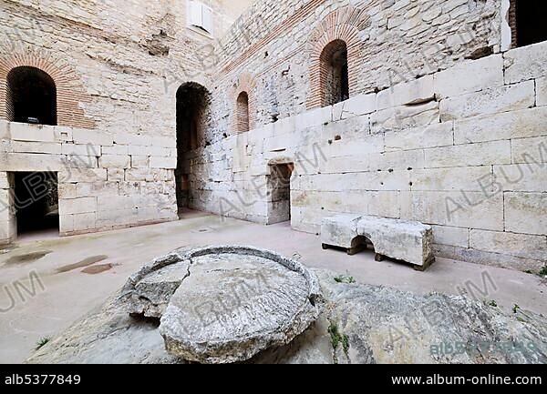 Courtyard in the Roman basement of Diocletian's Palace in Split, Croatia, Europe.