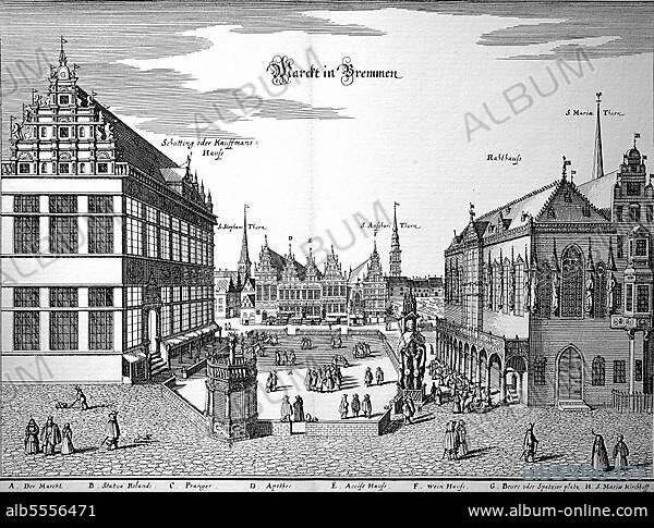 Bremen im Mittelalter, Deutschland, Historisch, digitale Reproduktion einer Originalvorlage aus dem 19. Jahrhundert, Originaldatum nicht bekannt.