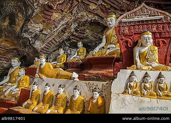 Buddha statues in the Kawgun cave near Hpa-an; Kayin State; Karen State; Myanmar; Burma; Asia.