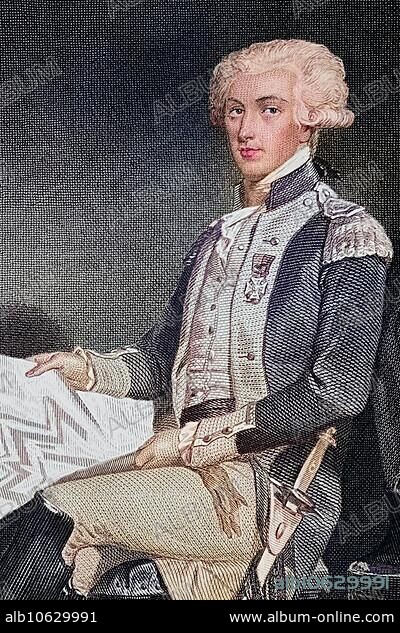 Marie-Joseph-Paul-Yves-Roch-Gilbert du Motier, Marquis de La Fayette or Lafayette (born 6 September 1757 in Chavaniac (today Chavaniac-Lafayette), France, died 20 May 1834 in Paris) was a French Général de division and politician. The Enlightenment leader took part in the American War of Independence on the side of the colonists and played an important role in the French Revolution, after a painting by Alonzo Chappel (1828-1878), Historical, digitally restored reproduction, after a painting by Alonzo Chappel (1828-1878), Europe.