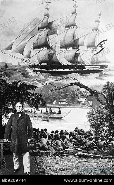 Johan Cesar Godeffroy (1 July 1813 - 9 February 1885) was a German merchant and Hanseatic called the King of the South Seas. Above, a ship of the Prussian Seehandlung, the Prinzessin Luise, Historic, digitally restored reproduction of an original from the early 20th century, exact original date unknown.
