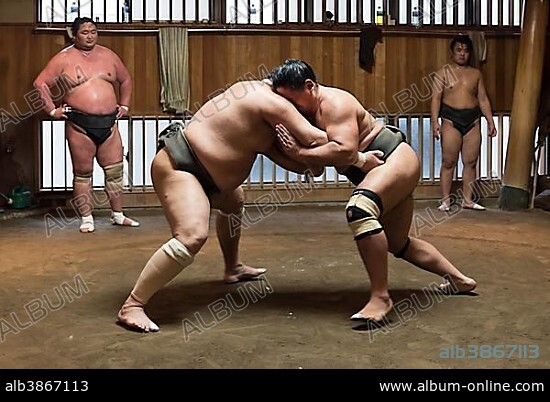 Wrestlers Sumo Training Session, Asageiko, at Azumazeki Beya, Stable, Tokyo, Japan, Asia.