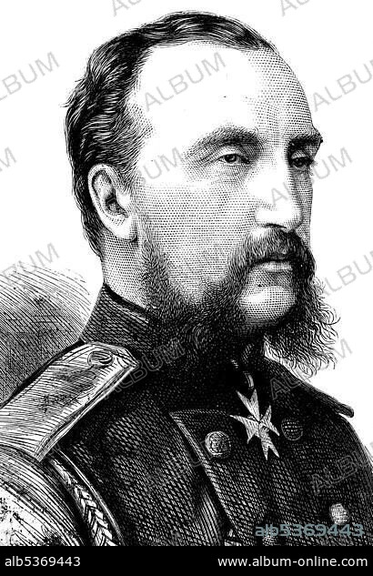 Grand Duke Nicholas Nikolaevich of Russia, 1831 - 1891, top commander of the Russian army, historical illustration, 1877.