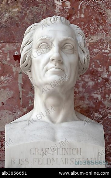 Bust of Burkhard Christoph Graf Münich, Russian field marshal, 1683-1767, Wallhalla, Donaustauf, Upper Palatinate, Bavaria, Germany, Europe.