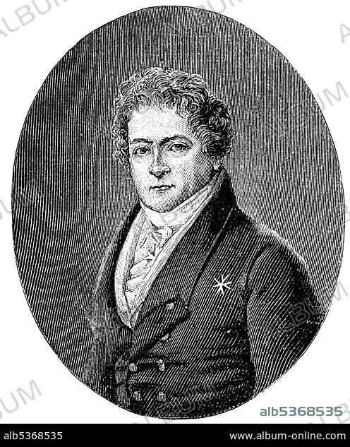 Karl Wilhelm Ferdinand von Bismarck, father of Otto von Bismarck, Karl Wilhelm Ferdinand von Bismarck, 1771 - 1845, wood engraving, 1880.