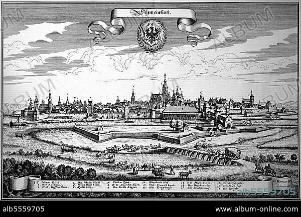 Schweinfurt im MIttelalter, Unterfranken, Bayern, Deutschland, Historisch, digital restaurierte Reproduktion einer Originalvorlage aus dem 18. Jahrhundert, genaues Originaldatum nicht bekannt.