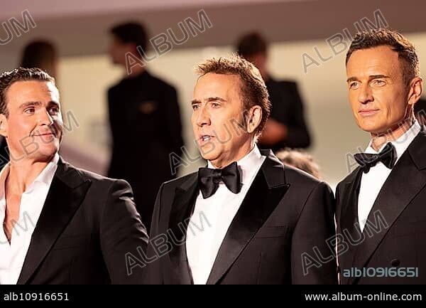 Cannes, France, 17.5.2024: Alexander Bertrand, Nicolas Cage, Julian McMahon at the premiere of The Surfer on the red carpet of the Palais des Festivals during the 77th Cannes International Film Festival. The 77th Cannes International Film Festival will take place from 14 to 25 May 2024, Europe.