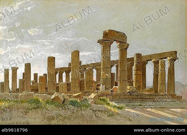 Agrigento; Girgenti; the Temple of Juno Lacinia; 1881; Sicily; Italy; Painting by William Stanley Haseltine; Historic; digitally restored reproduction from a 19th century original; Europe.