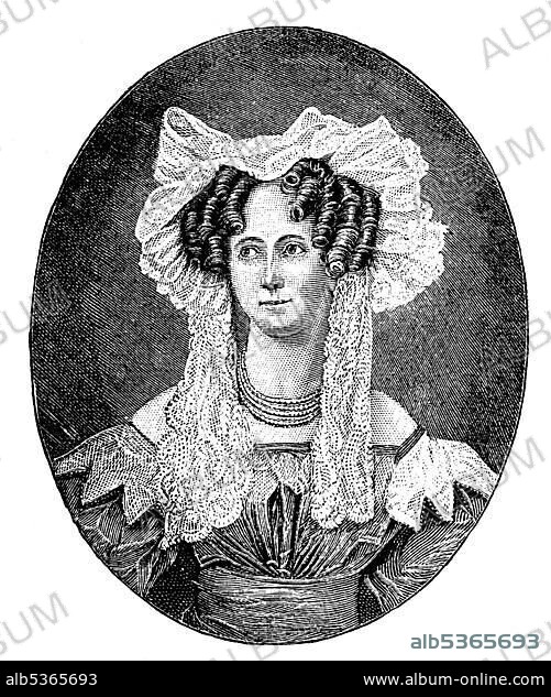 Luise Wilhelmine von Bismarck, Luise Wilhelmine, nÃ©e Mencken, 1790 - 1839, mother of Otto von Bismarck, wood engraving, 1880.