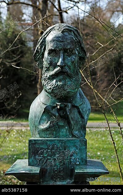 Bust of Ivan Sergeevich Turgenev, Russian writer, 1818-1883, Lichtentaler Allee, Baden-Baden, Baden-Wuerttemberg, Germany, Europe.
