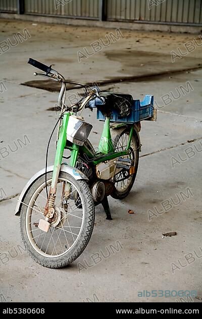 Old moped used by the Belgian army, North Rhine-Westphalia, Germany, Europe.