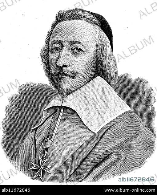 Armand-Jean du Plessis, 1er Duc de Richelieu, 9 September 1585, 4 December 1642, Cardinal Richelieu for short, was a French aristocrat, prince of the church and statesman, Historical, digital reproduction of an original from the 19th century.