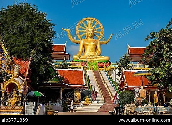 Big Buddha statue in temple in Ban Bo Phut, Ko Samui island, Thailand, Asia.