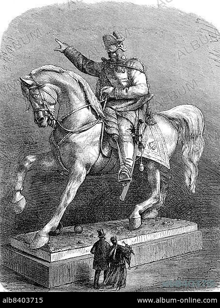 Equestrian statue of Victor Emanuele II Vittorio Emanuele Maria Alberto Eugenio Ferdinando Tommaso di Savoia, Vittorio Emanuele II (14 March 1820 to 9 January 1878 in Rome) from the House of Savoy was King of Sardinia-Piedmont from 1849 to 1861, Historic, digitally restored reproduction of an original from the 19th century, exact original date not known.