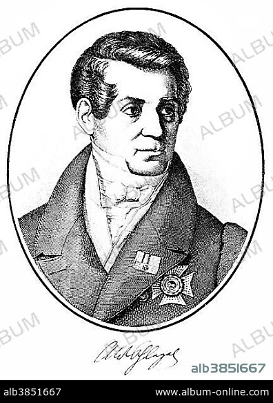Historical print, engraving, portrait of August Wilhelm von Schlegel, 1767-1845, German literary historian, translator, writer, philosopher and Indologist, from Bildatlas zur Geschichte der Deutschen Nationalliteratur by Gustav Koennecke, picture atlas, 1887.