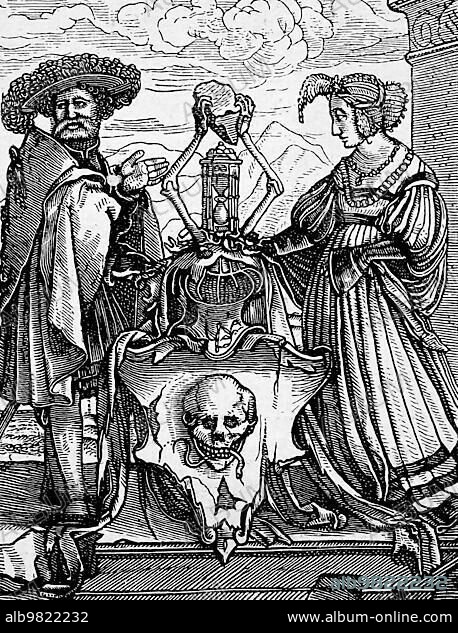 Dance of Death; also called Danse Macabre by Hans Holbein the Younger; The Coat of Arms of Death; Historic; digitally restored reproduction from a 19th century original.