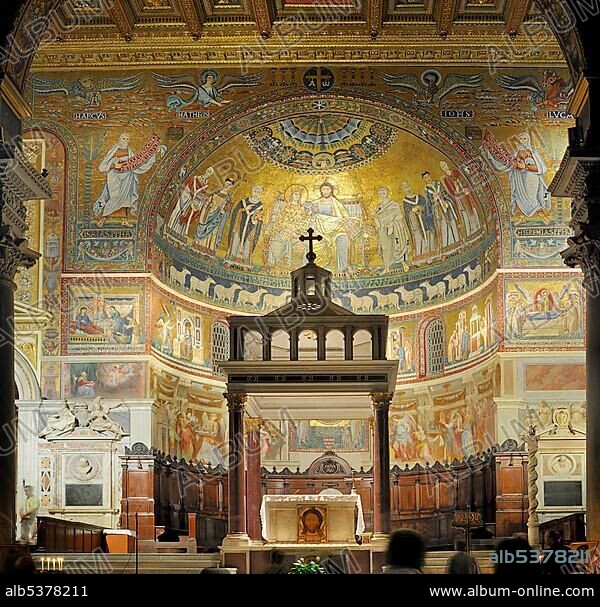 Apse mosaic in Santa Maria, Trastevere, Rome, Italy, Europe.