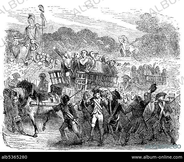 Execution of the Girondins, French Revolution, historic engraving from the Buch denkwuerdiger Frauen or book of memorable women, published by Otto Spamer, 1877.